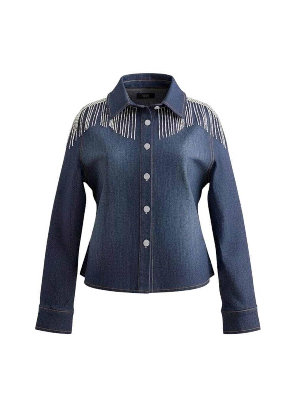 Elliatt Denim Rhinestone Fringe Shirt Jacket NWT Sample Small